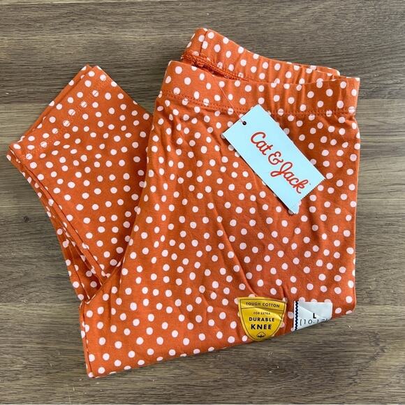Cat & Jack Orange and White Polka Dot Slim Legging Elastic Waist Size - Picture 1 of 6
